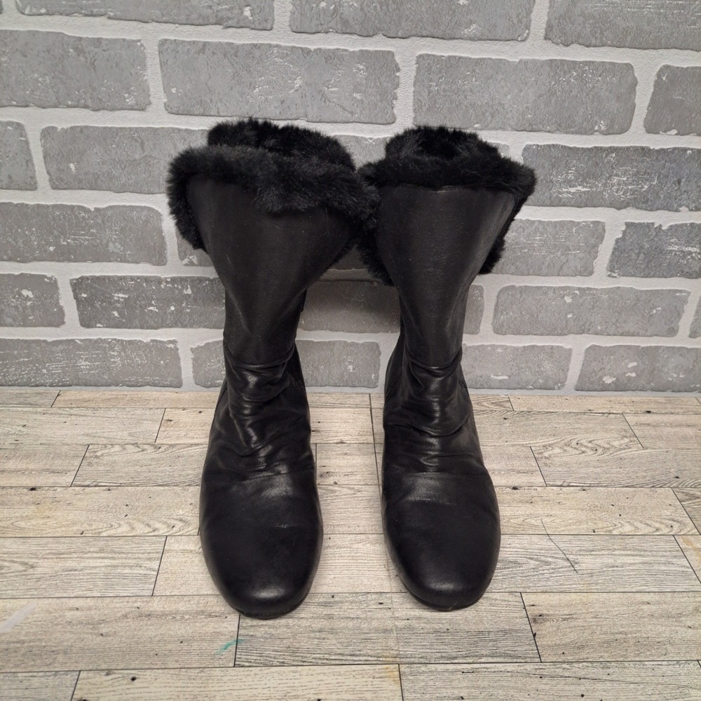 Rebound Womens Faux Fur‎ Slip-On Black Winter Boots Size 9.5 M